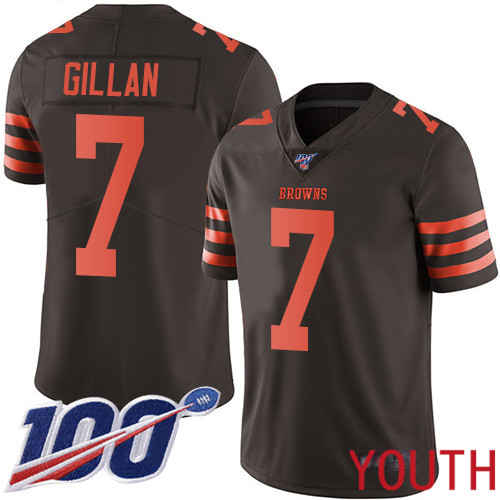 Cleveland Browns Jamie Gillan Youth Brown Limited Jersey #7 NFL Football 100th Season Rush Vapor Untouchable->youth nfl jersey->Youth Jersey